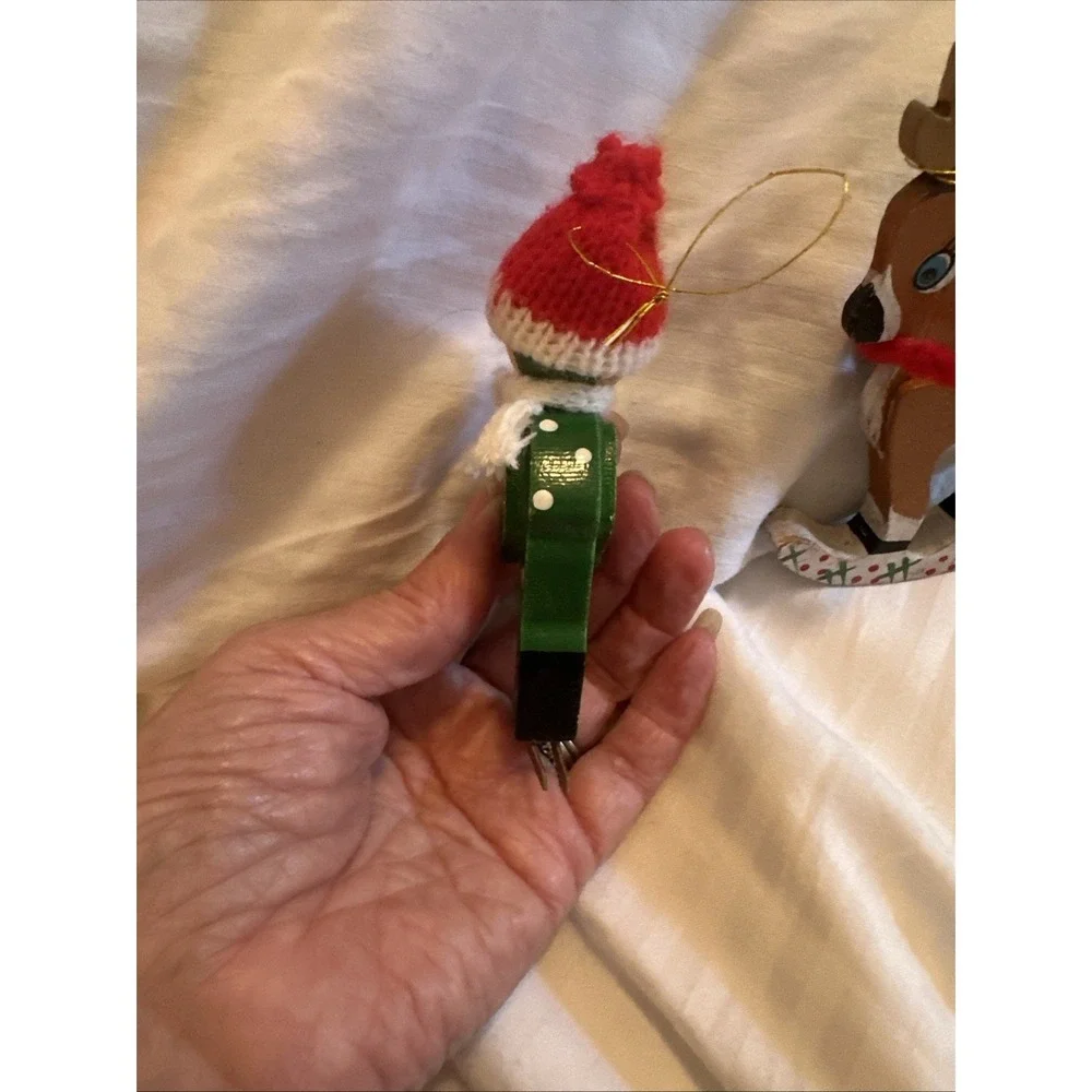 Vintage Kurt Adler Santa's Reindeer Dasher & SkierChristmas Ornament Wooden 1977